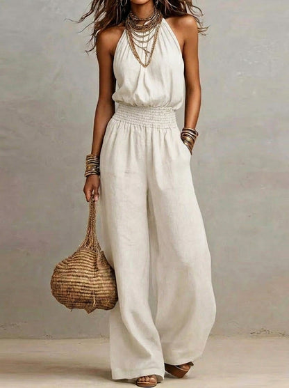 Lorena - Mono elegante con cuello halter y pernera amplia