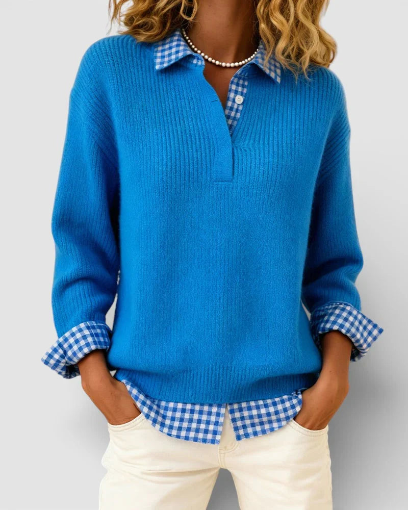 Iria - Jersey de punto con detalle de camisa a cuadros