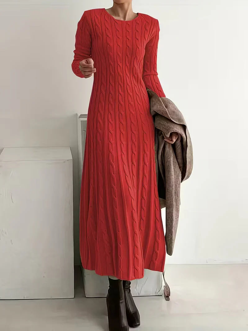 Luna - Vestido largo de punto de textura trenzada elegante