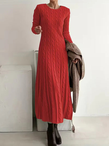 Luna - Vestido largo de punto de textura trenzada elegante