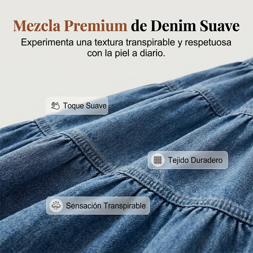 Lara - Falda denim con botones y estilo vintage