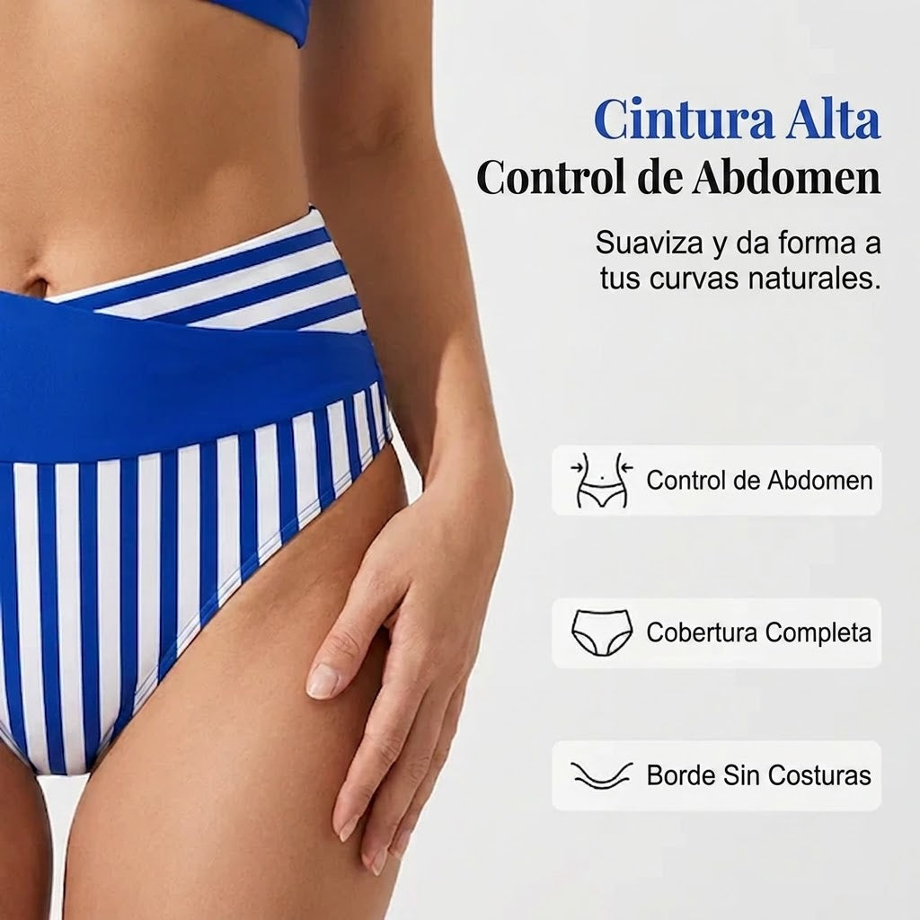 Sara - Bikini de dos piezas con bloques de color y rayas