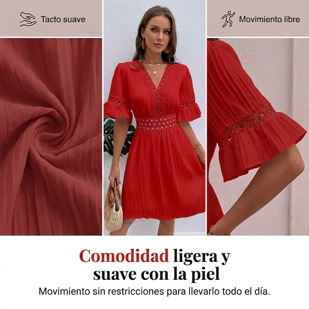 Elena - Vestido de verano cómodo con detalles de encaje