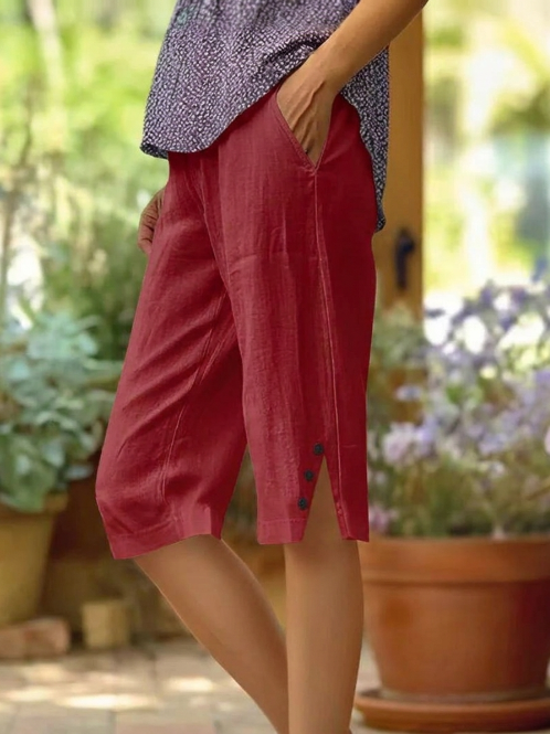 Valentina - Pantalón capri liso con bolsillos laterales