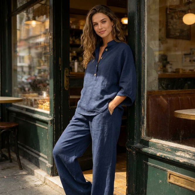 Brisa - Conjunto de caída ligera con manga murciélago y pantalón amplio