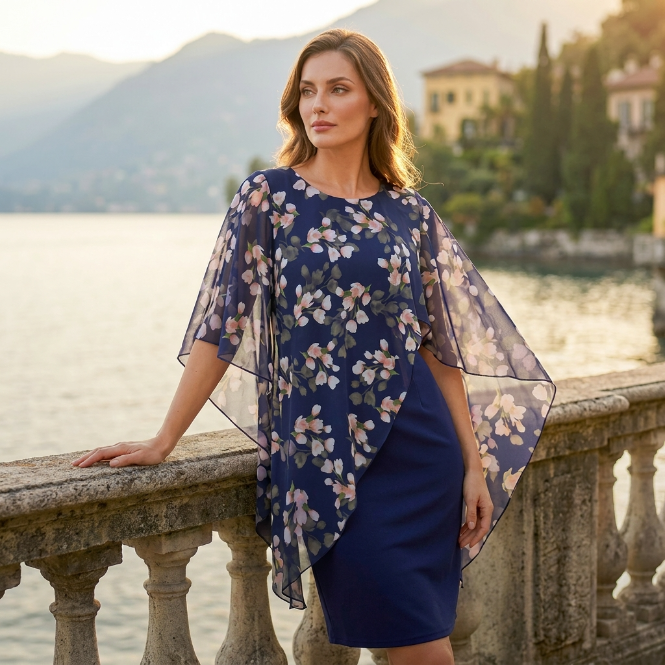 Valeria - Vestido floral con capa de gasa elegante
