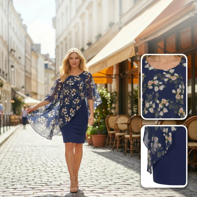 Valeria - Vestido floral con capa de gasa elegante