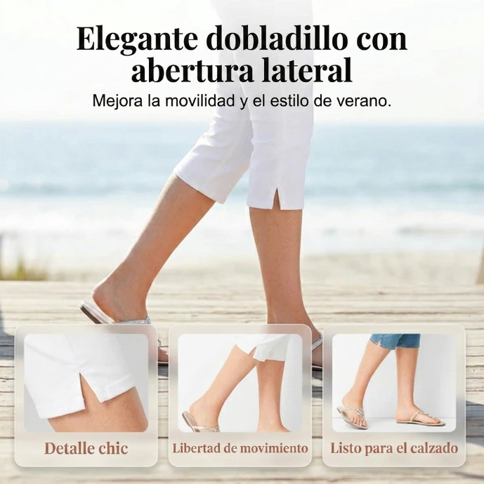 Celira - Pantalón capri denim elástico con abertura lateral