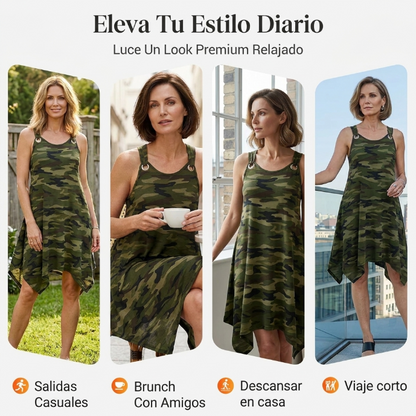 Lara - Vestido de camuflaje con bajo asimétrico