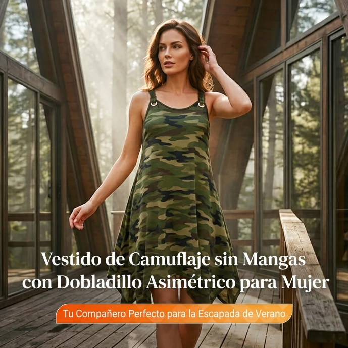 Lara - Vestido de camuflaje con bajo asimétrico