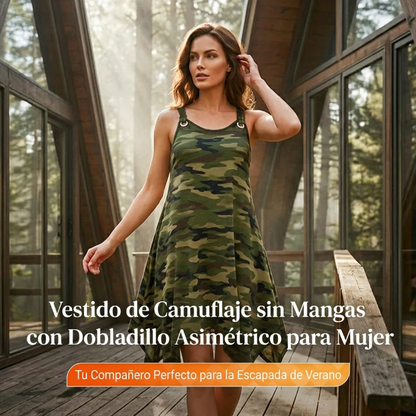 Lara - Vestido de camuflaje con bajo asimétrico