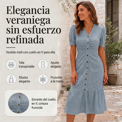 Vanesa - Vestido midi de encaje con cuello en V