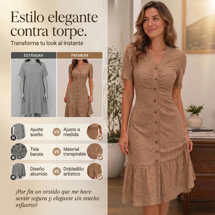 Vanesa - Vestido midi de encaje con cuello en V