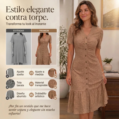 Vanesa - Vestido midi de encaje con cuello en V