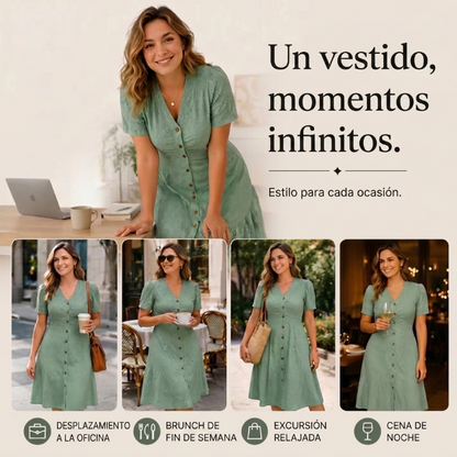Vanesa - Vestido midi de encaje con cuello en V