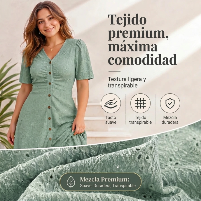Vanesa - Vestido midi de encaje con cuello en V