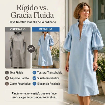 Zafira - Vestido midi con media cremallera y mangas abullonadas