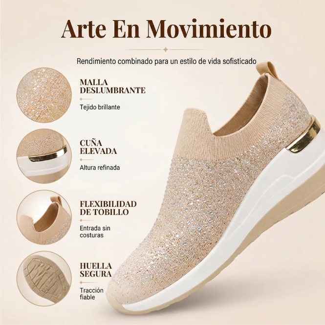Adriana - Zapatillas de malla con cristales brillantes y cuña ergonómica
