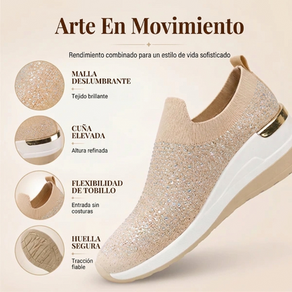 Adriana - Zapatillas de malla con cristales brillantes y cuña ergonómica