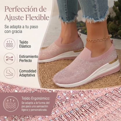 Adriana - Zapatillas de malla con cristales brillantes y cuña ergonómica