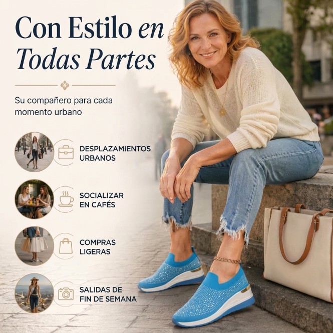 Adriana - Zapatillas de malla con cristales brillantes y cuña ergonómica