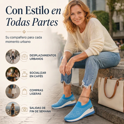Adriana - Zapatillas de malla con cristales brillantes y cuña ergonómica
