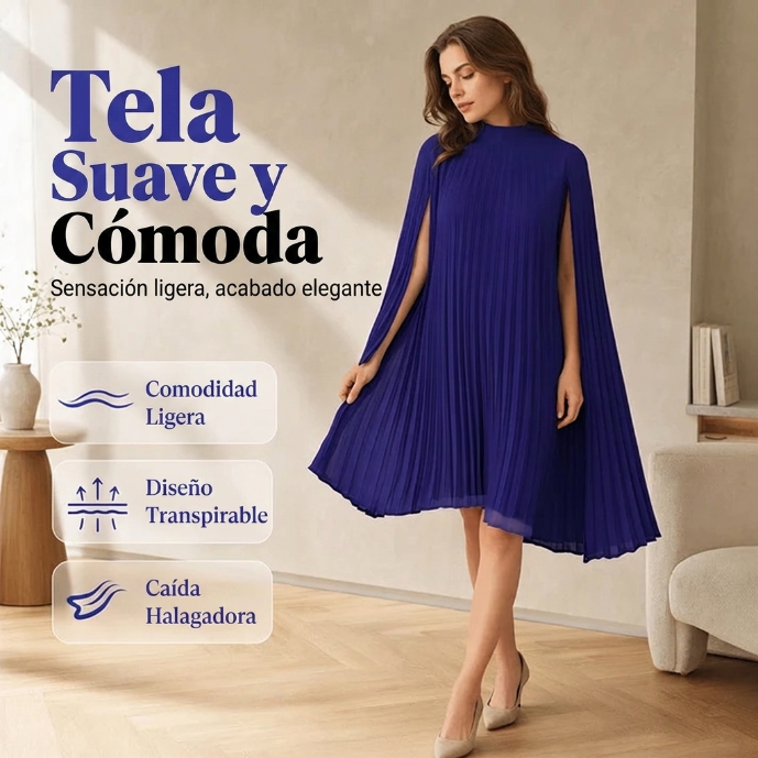 Ariel - Vestido de textura plisada con mangas capa