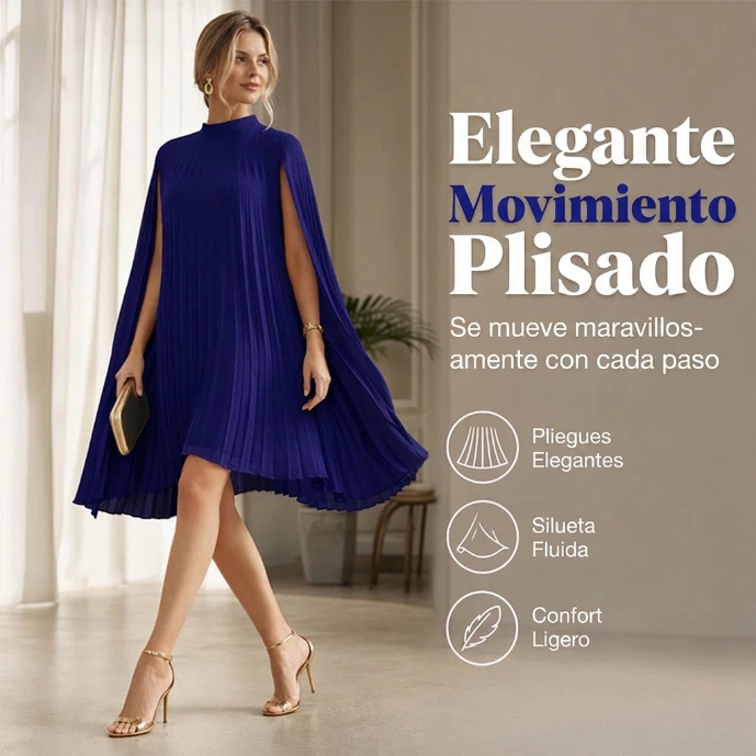 Ariel - Vestido de textura plisada con mangas capa