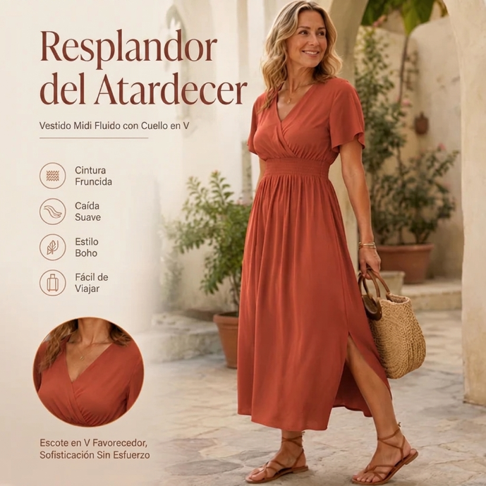 Lina - Vestido largo con escote de pico