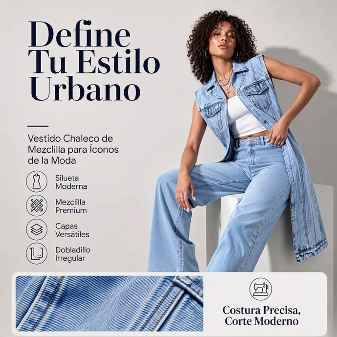 Violeta - Chaleco largo denim sin mangas