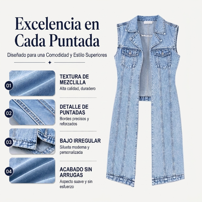 Violeta - Chaleco largo denim sin mangas