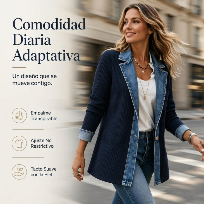 Eva - Chaqueta de canalé con acabados de inspiración denim