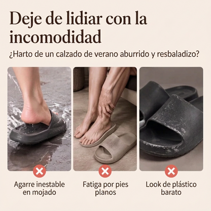 Elena - Sandalias ergonómicas con motivo monograma y adorno de cadena dorada