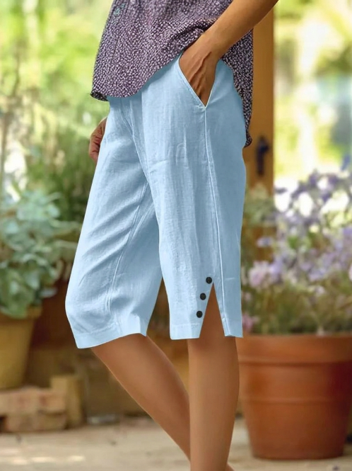 Valentina - Pantalón capri liso con bolsillos laterales