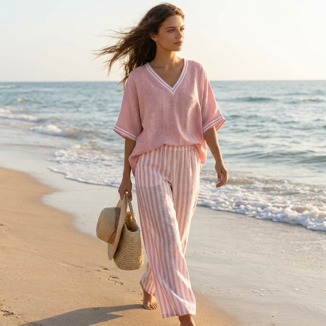 Luna - Conjunto con motivo de rayas elegante y de estilo diario