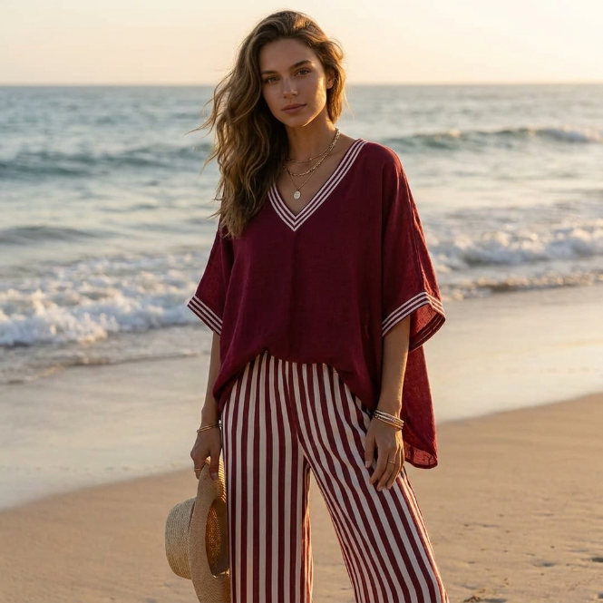 Luna - Conjunto con motivo de rayas elegante y de estilo diario