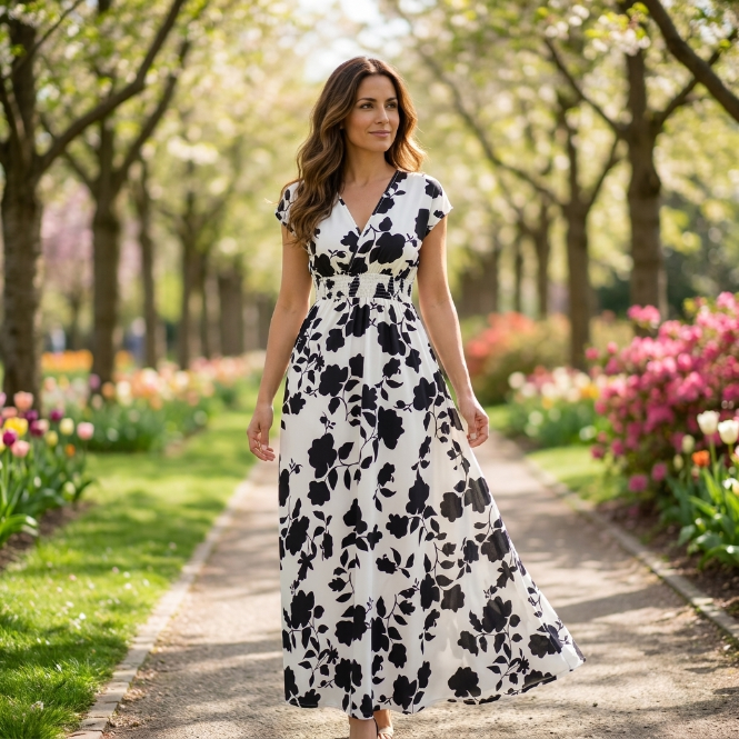 Belén - Vestido floral largo con escote de pico