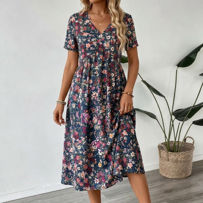 Clara - Vestido de verano floral con escote de pico