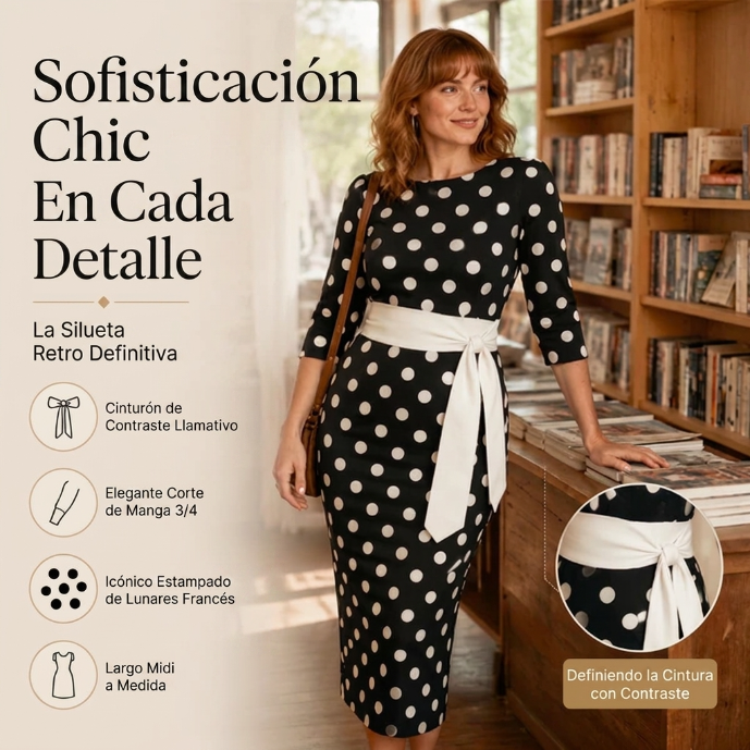 Amelia - Vestido de inspiración vintage de lunares con cintura ajustable