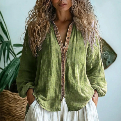 Catalina - Blusa vintage con motivo de hojas