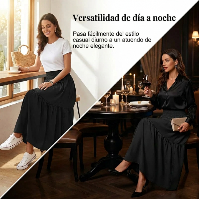 Noa - Falda larga de caída ligera de tiro alto