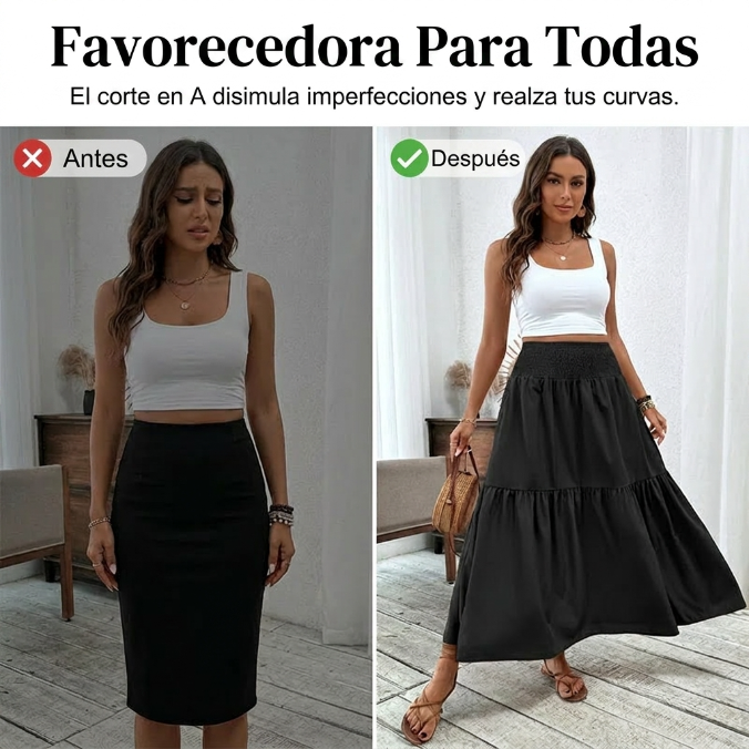 Noa - Falda larga de caída ligera de tiro alto