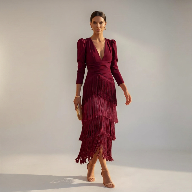Elodia - Vestido con Flecos Elegante