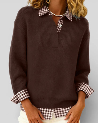 Iria - Jersey de punto con detalle de camisa a cuadros