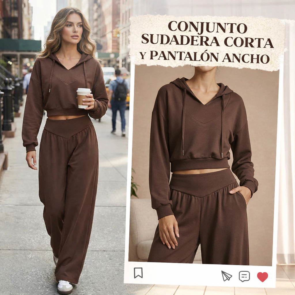 Violeta - Conjunto de sudadera corta y pantalón ancho