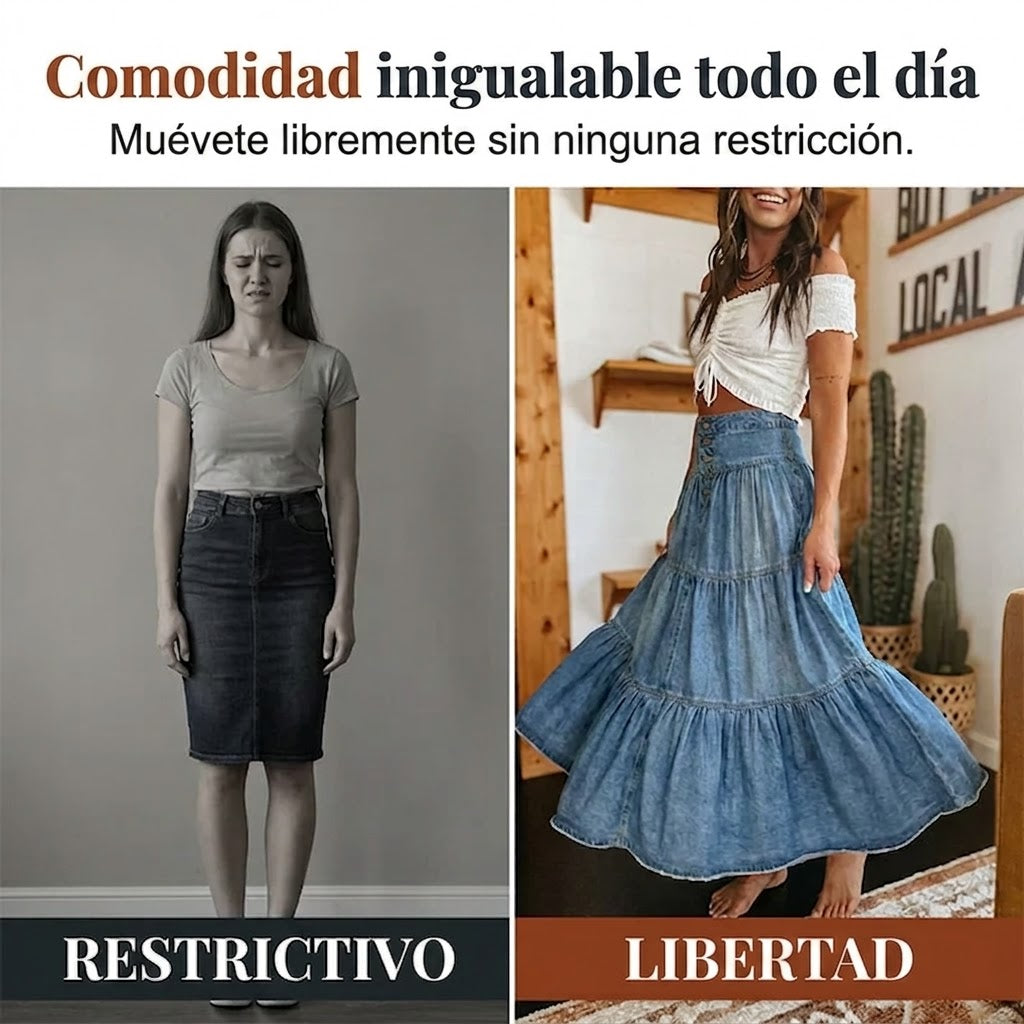 Lara - Falda denim con botones y estilo vintage
