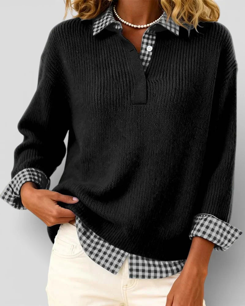 Iria - Jersey de punto con detalle de camisa a cuadros