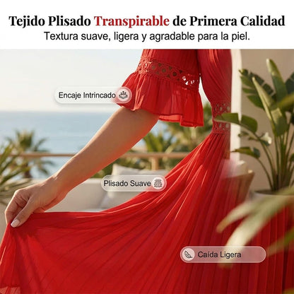 Elena - Vestido de verano cómodo con detalles de encaje