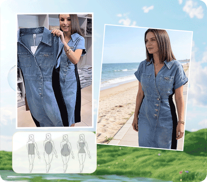 Naira - El vestido efecto estilizador: patchwork denim con paneles laterales
