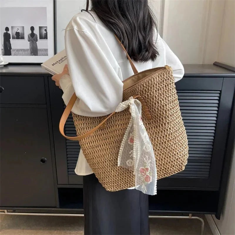 Iria - Bolso shopper de paja con cierre | CARMEN VELVET